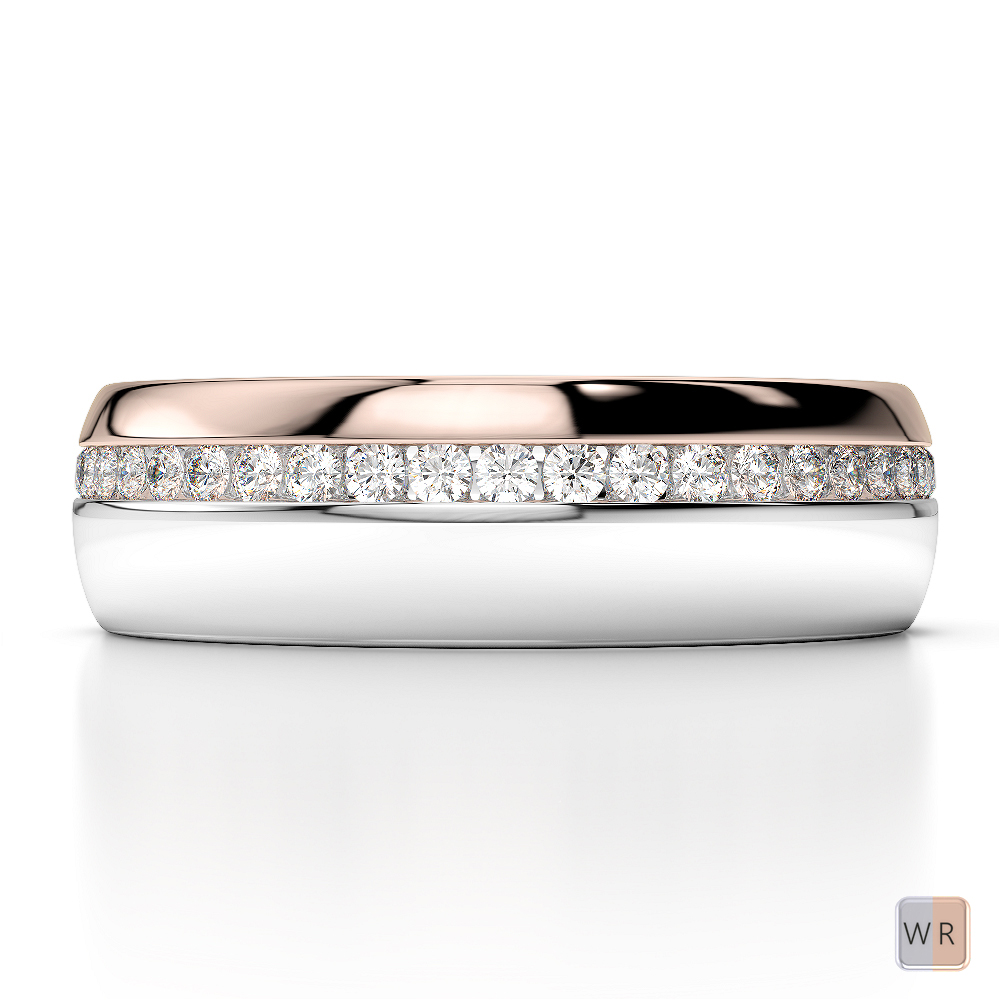 White & Rose Gold Mens Fusion Diamond Wedding Ring AGDR-1288
