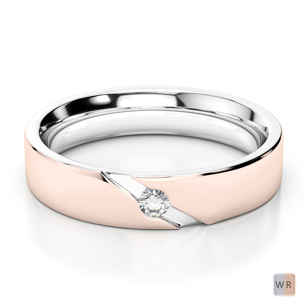 White & Rose Gold Mens Fusion Diamond Wedding Ring AGDR-1289