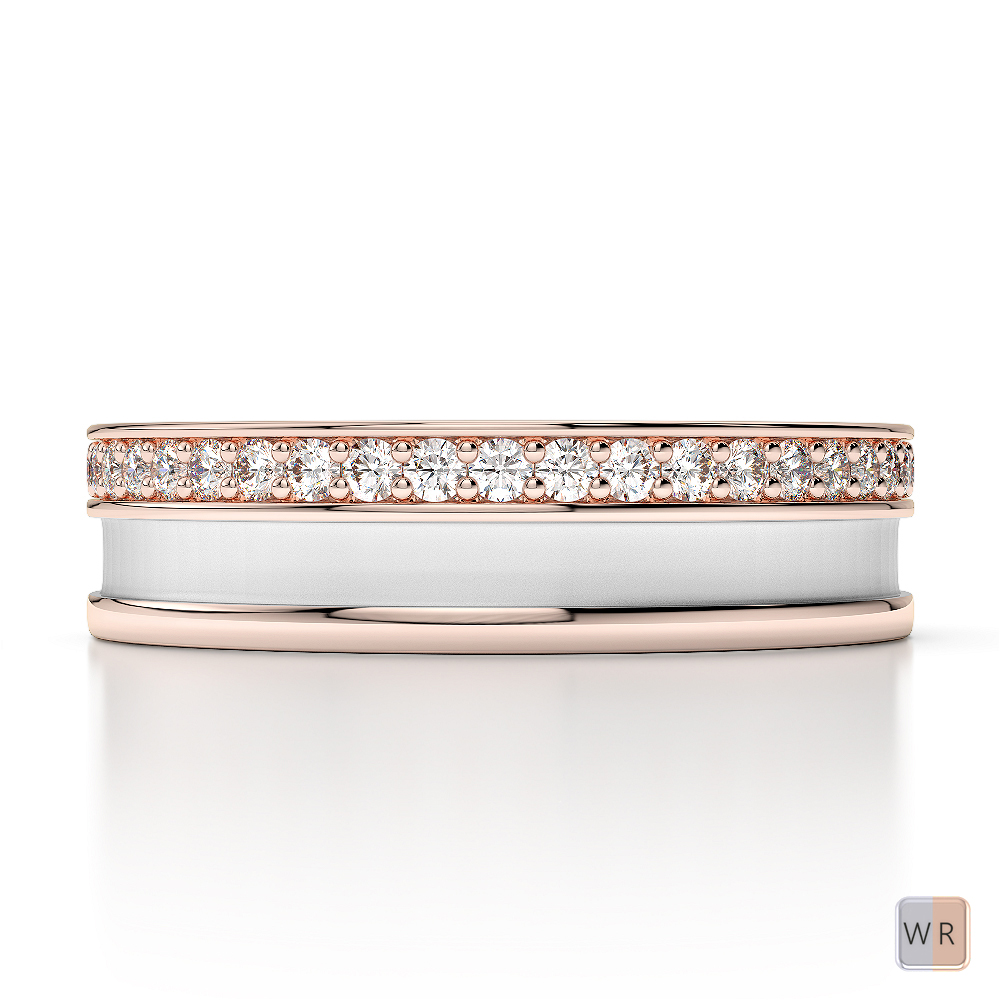 White & Rose Gold Mens Fusion Diamond Wedding Ring AGDR-1290