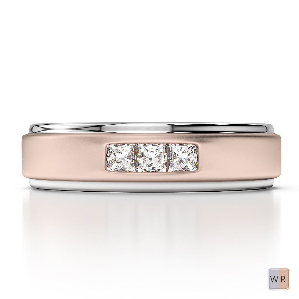 White & Rose Gold Mens Fusion Diamond Wedding Ring AGDR-1292