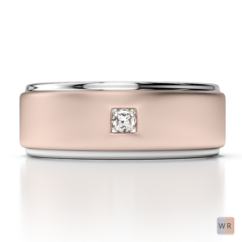 White & Rose Gold Mens Fusion Diamond Wedding Ring AGDR-1293