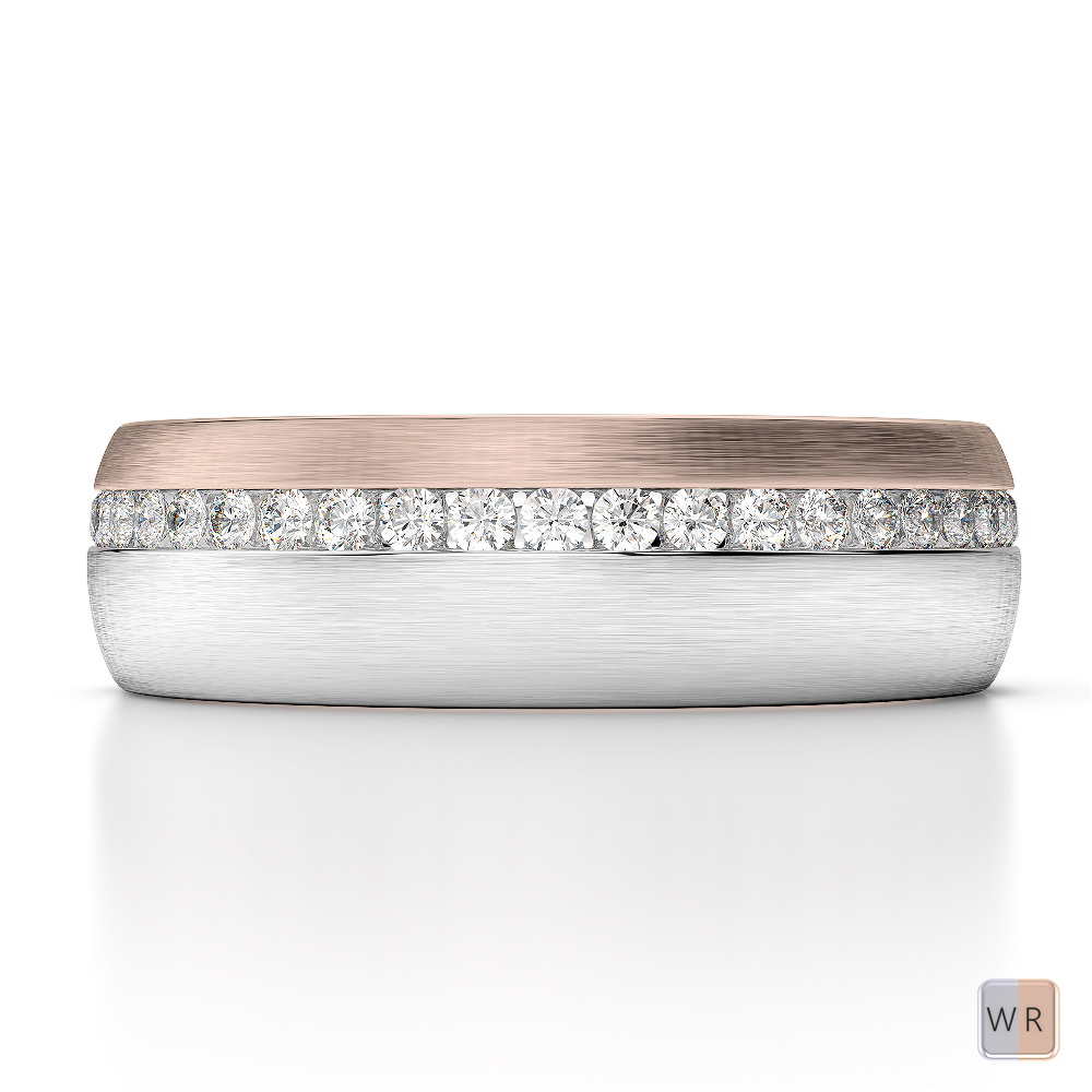 White & Rose Gold Mens Fusion Diamond Wedding Ring AGDR-1295