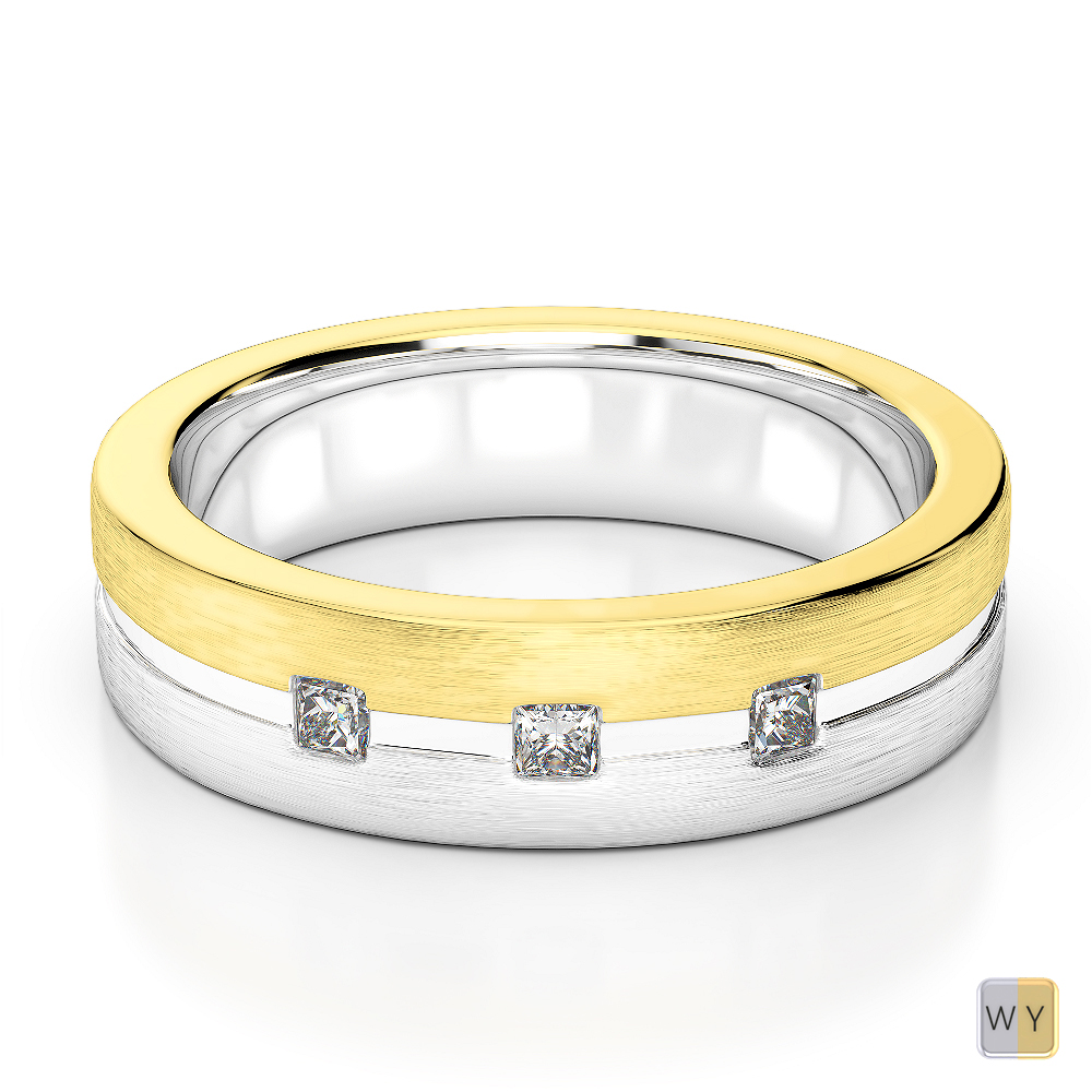 White & Yellow Gold Mens Fusion Diamond Wedding Ring AGDR-1337