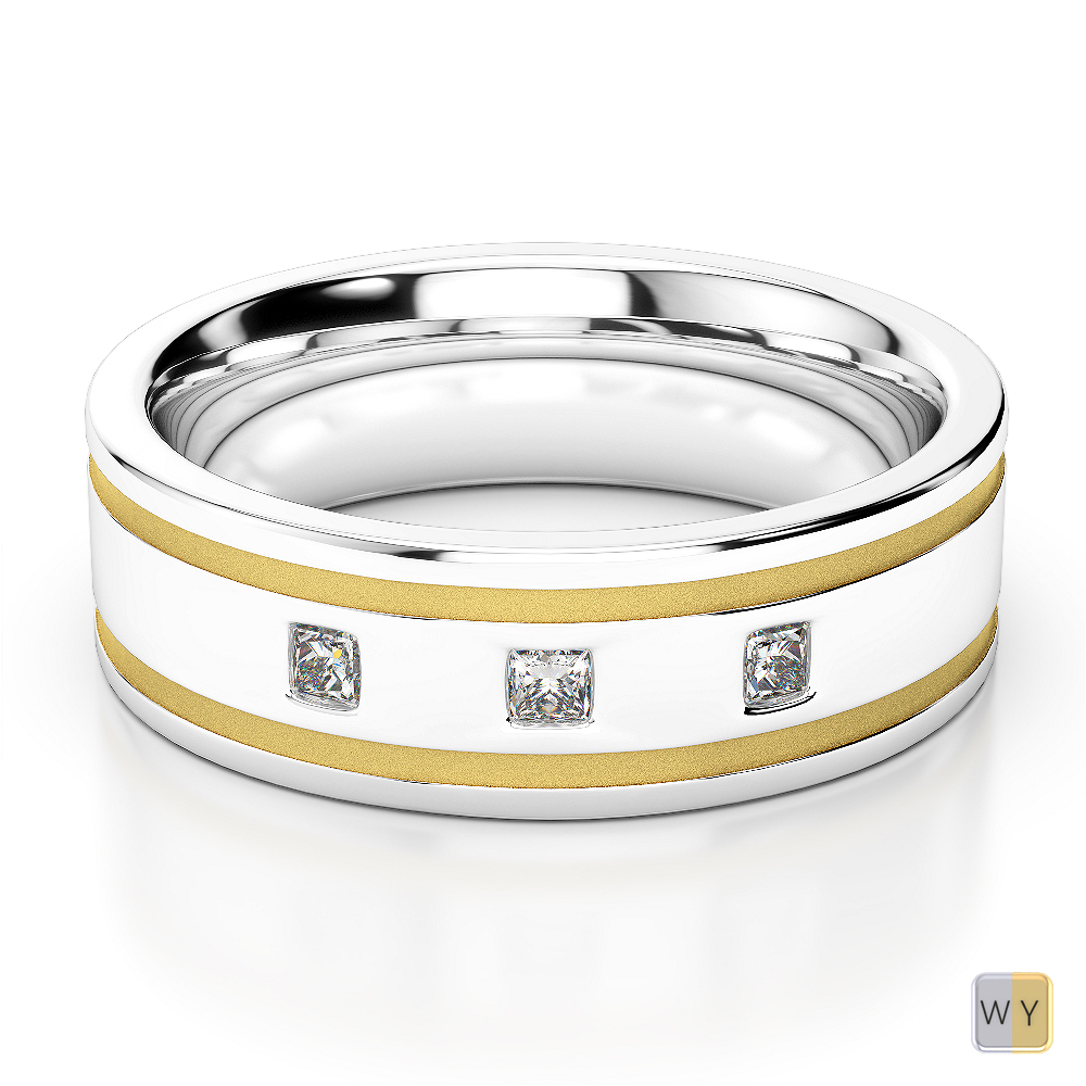 White & Yellow Gold Mens Fusion Diamond Wedding Ring AGDR-1340