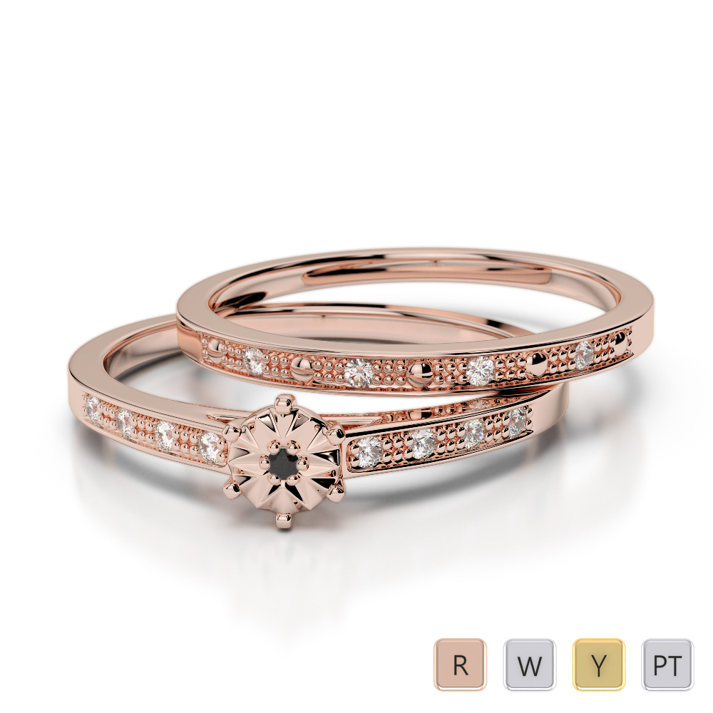 Gold / Platinum Round cut Black Diamond with Diamond Bridal Set Ring AGDR-1056