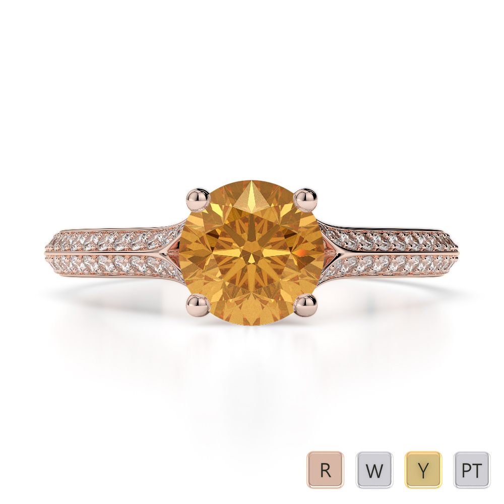 Gold / Platinum Round Cut Citrine and Diamond Engagement Ring AGDR-1200