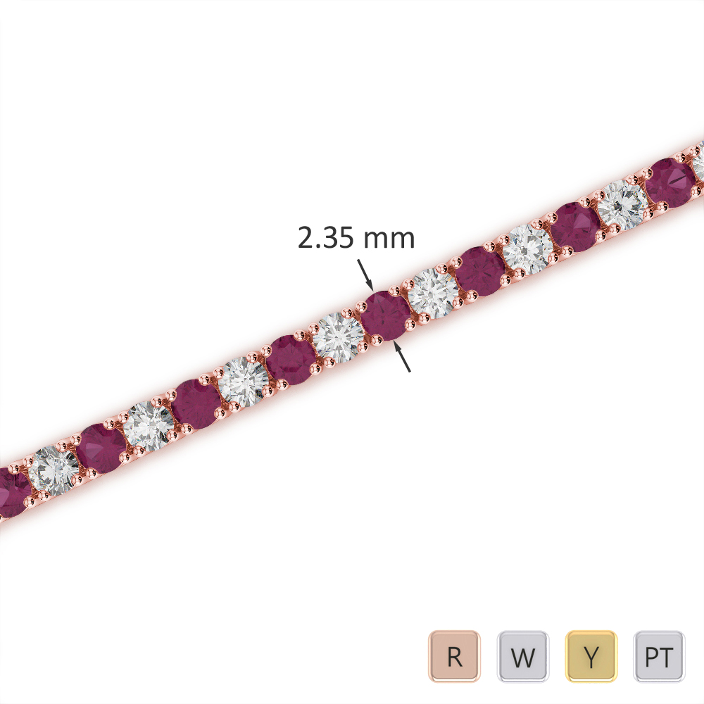 Gold / Platinum Round Cut Ruby and Diamond Bracelet AGBRL-1005
