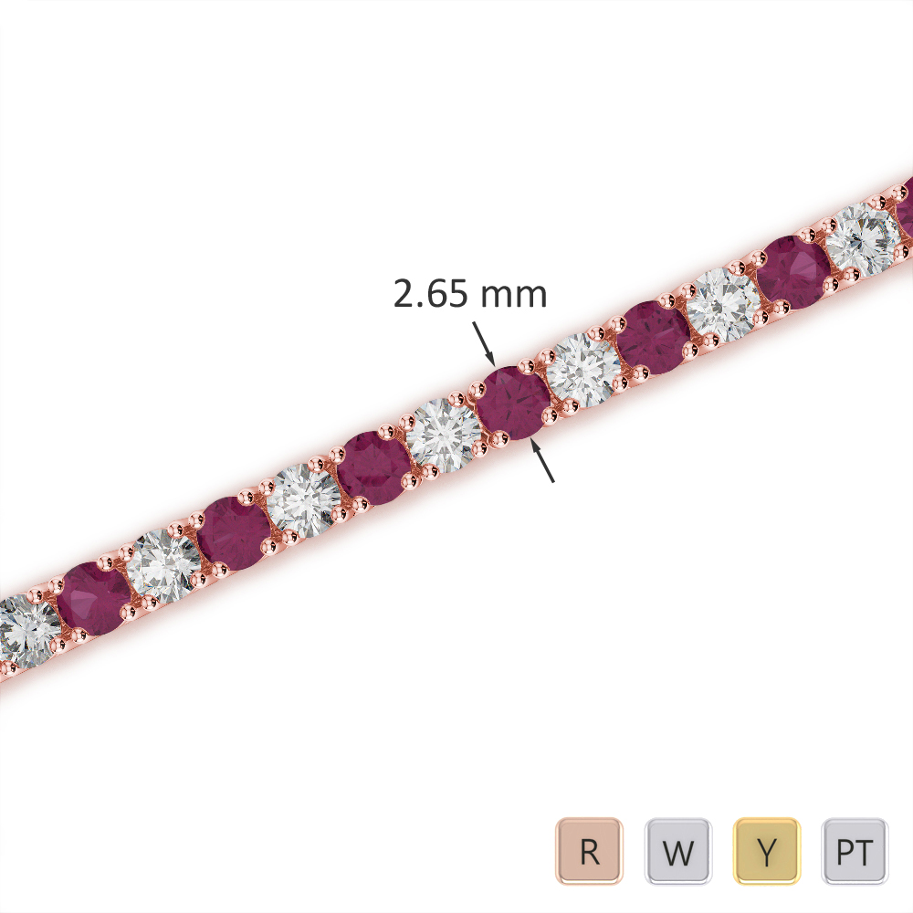 Gold / Platinum Round Cut Ruby and Diamond Bracelet AGBRL-1007