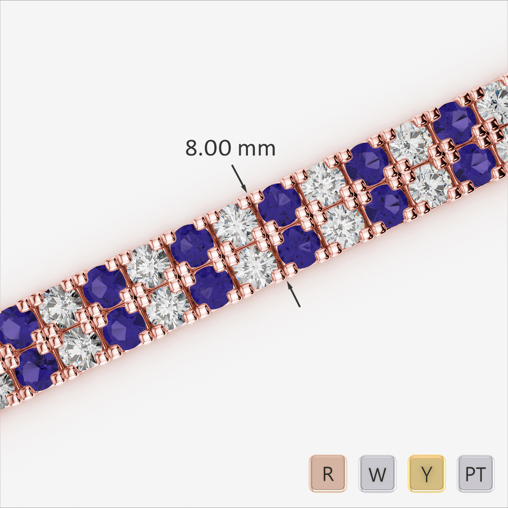 Gold / Platinum Round Cut Tanzanite and Diamond Bracelet AGBRL-1050-Lab
