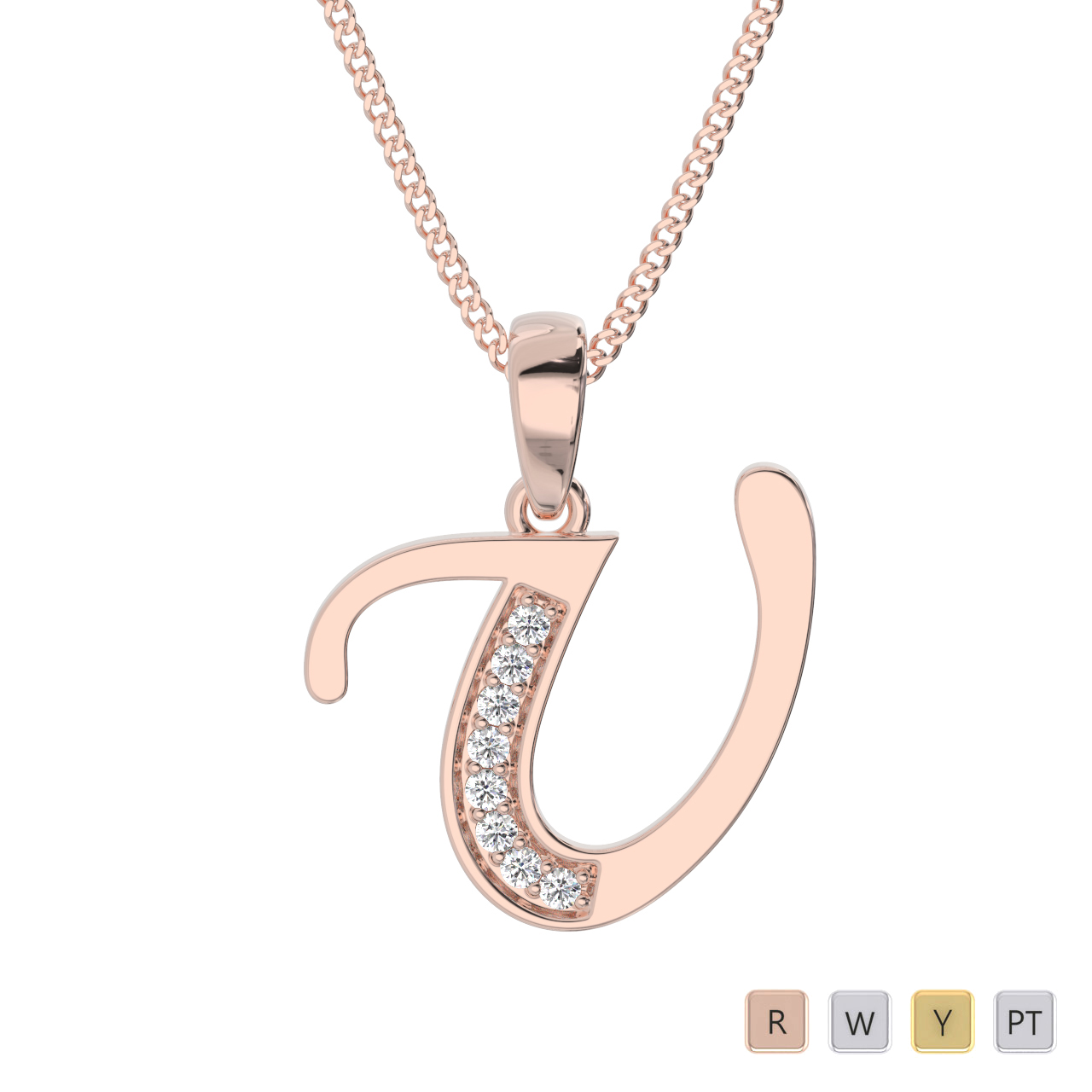 Gold / Platinum Diamond Initial Necklace PZ2318