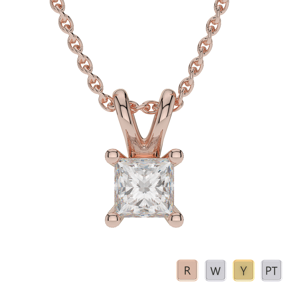 Gold / Platinum Princess Shape Diamond Solitaire Necklace AGDNC-1007