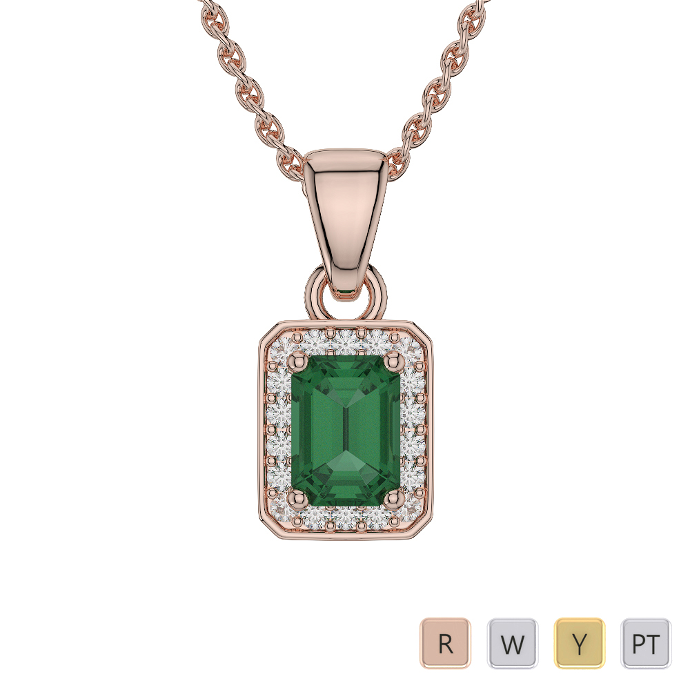 Emerald Shape Emerald and Diamond Necklaces in Gold / Platinum AGDNC-1063
