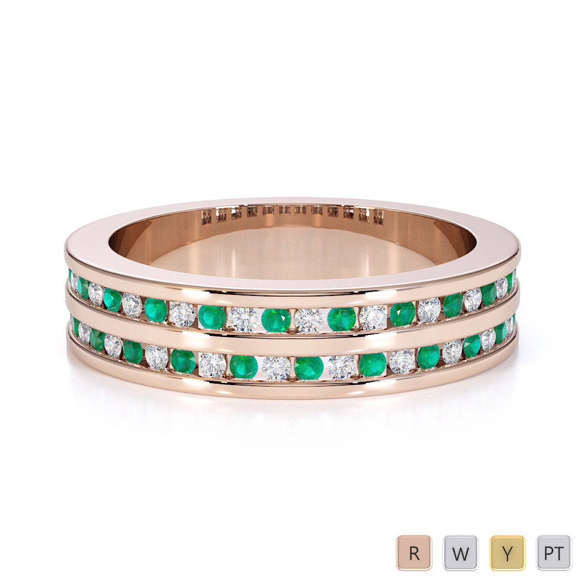 Gold / Platinum Emerald and Diamond Half Eternity Ring RZ1503