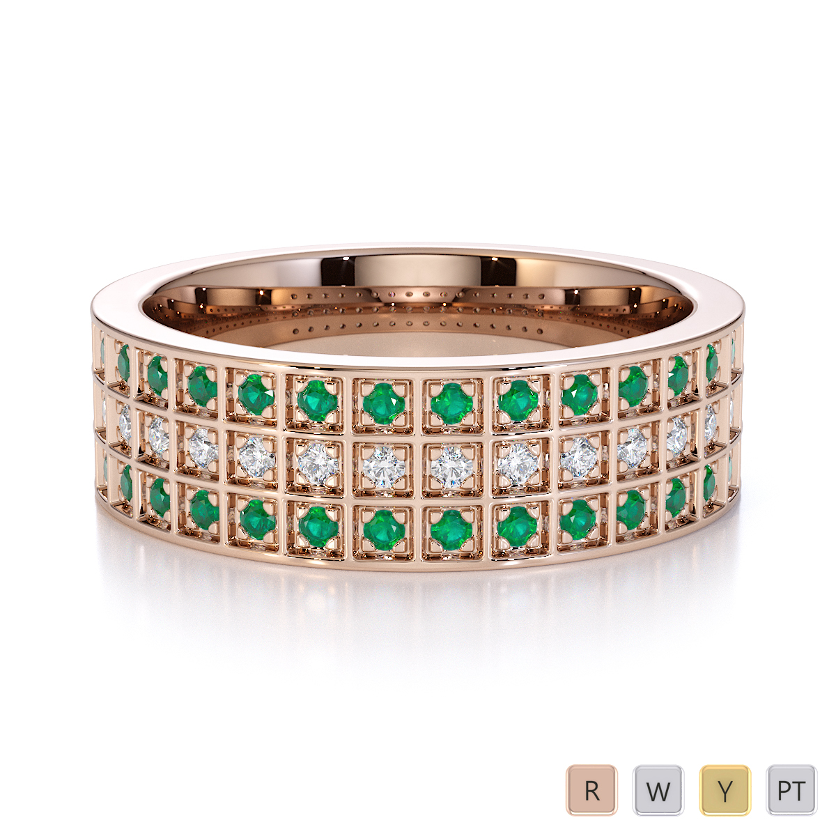 Gold / Platinum Emerald and Diamond Half Eternity Ring RZ1513