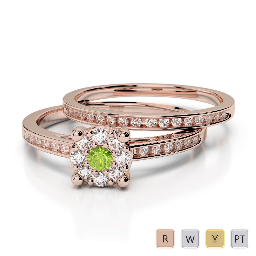 Gold / Platinum Round cut Peridot and Diamond Bridal Set Ring AGDR-1052