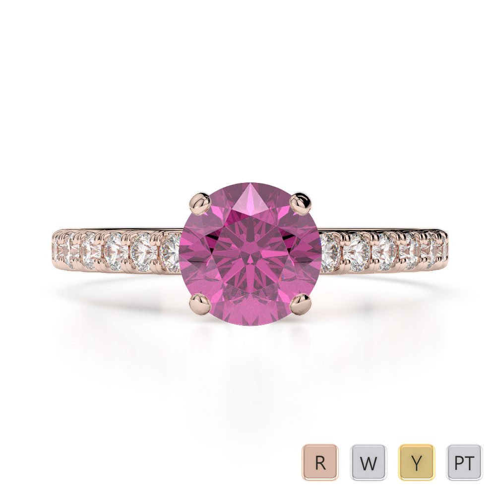 Gold / Platinum Round Cut Pink Sapphire and Diamond Engagement Ring AGDR-1201