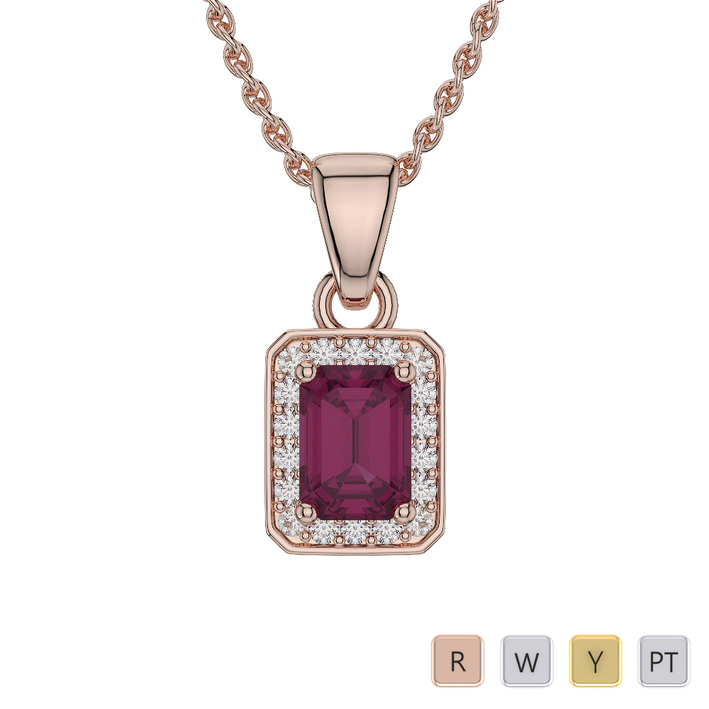 Emerald Shape Ruby and Diamond Necklaces in Gold / Platinum AGDNC-1063