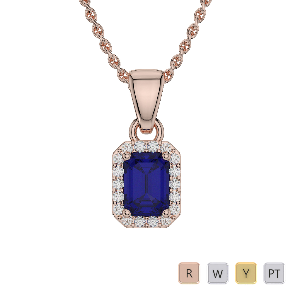 Emerald Shape Sapphire and Diamond Necklaces in Gold / Platinum AGDNC-1062