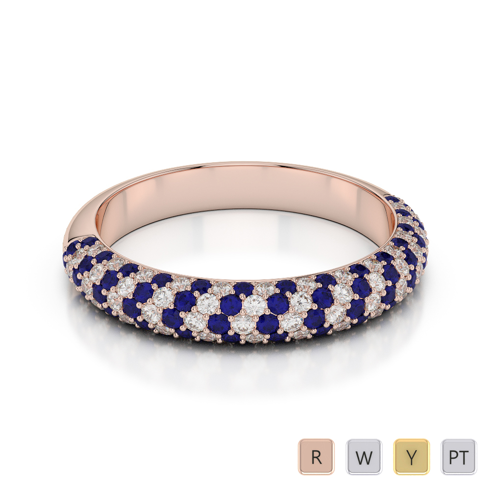 4 MM Gold / Platinum Round Cut Blue Sapphire and Diamond Half Eternity Ring AGDR-1118