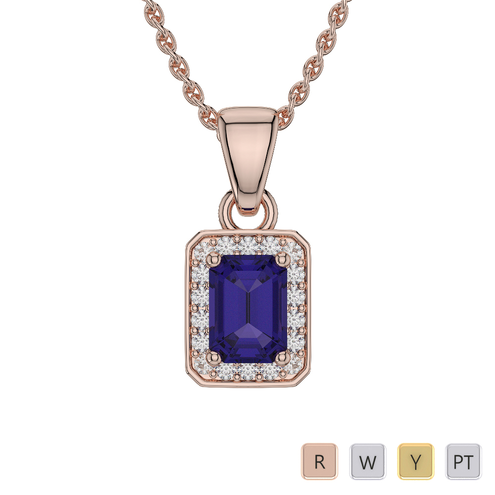 Emerald Shape Tanzanite and Diamond Necklaces in Gold / Platinum AGDNC-1063