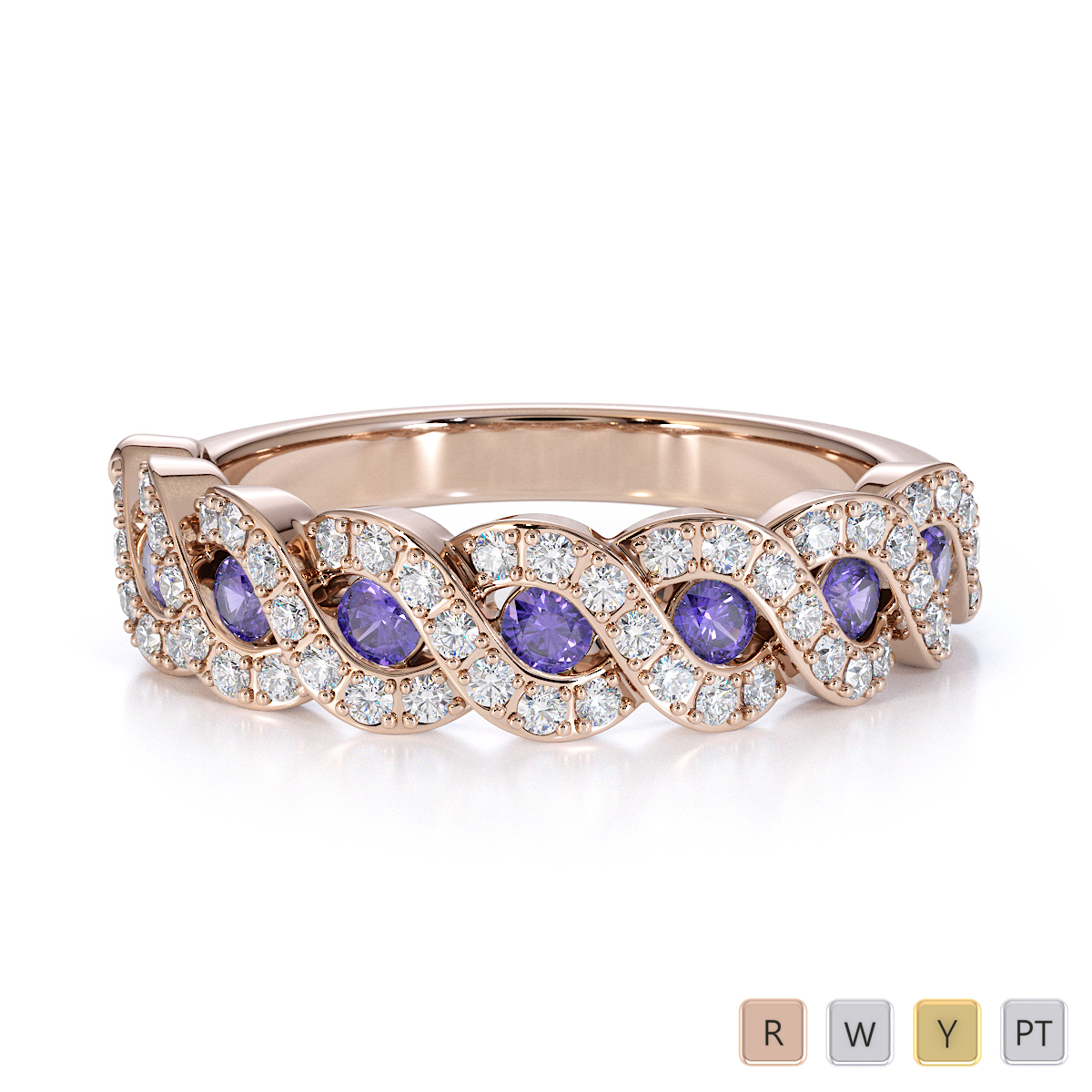 Gold / Platinum Tanzanite and Diamond Half Eternity Ring RZ1533