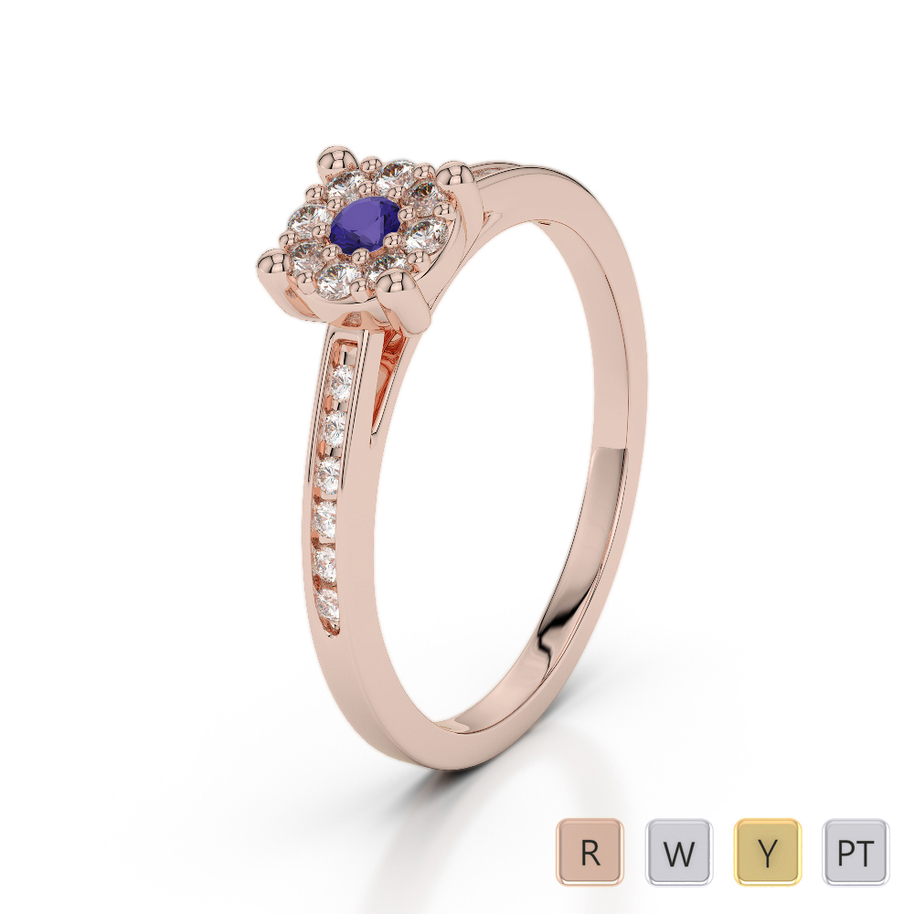 Gold / Platinum Round Cut Tanzanite and Diamond Engagement Ring AGDR-1163