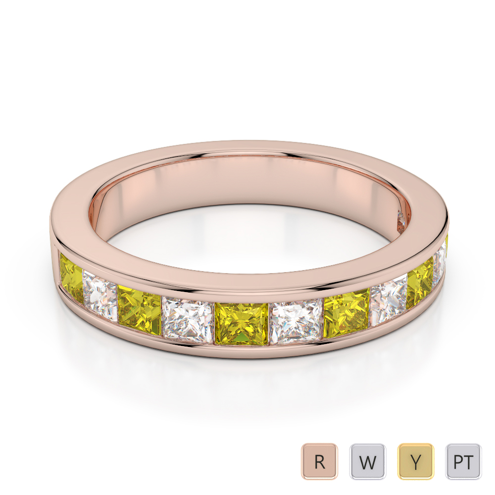 4 MM Gold / Platinum Princess Cut Yellow Sapphire and Diamond Half Eternity Ring AGDR-1137