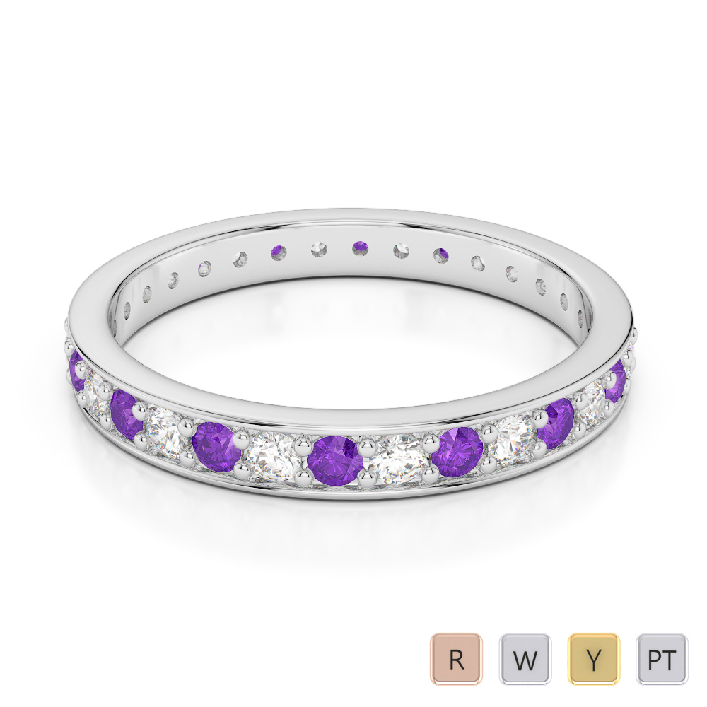 2.5 MM Gold / Platinum Round Cut Amethyst and Diamond Full Eternity Ring AGDR-1079