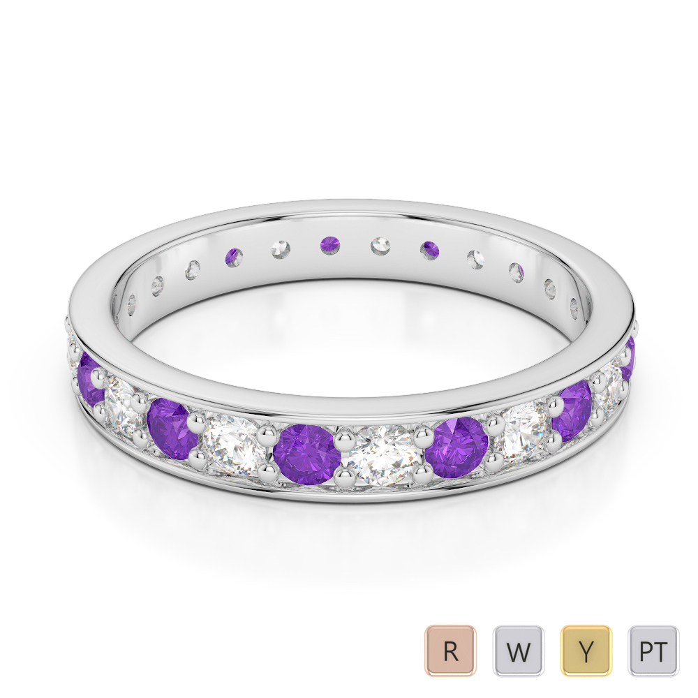 3 MM Gold / Platinum Round Cut Amethyst and Diamond Full Eternity Ring AGDR-1080