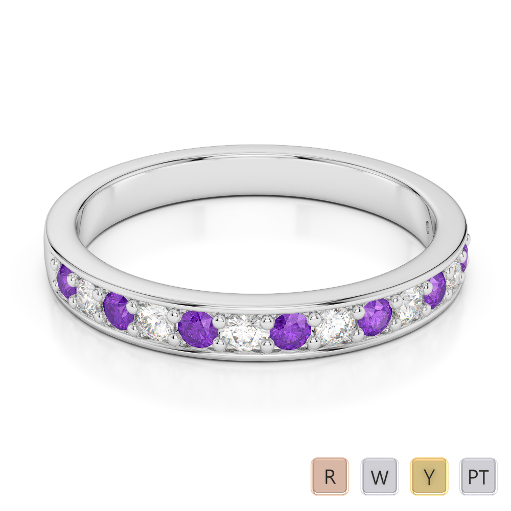 2.5 MM Gold / Platinum Round Cut Amethyst and Diamond Half Eternity Ring AGDR-1083