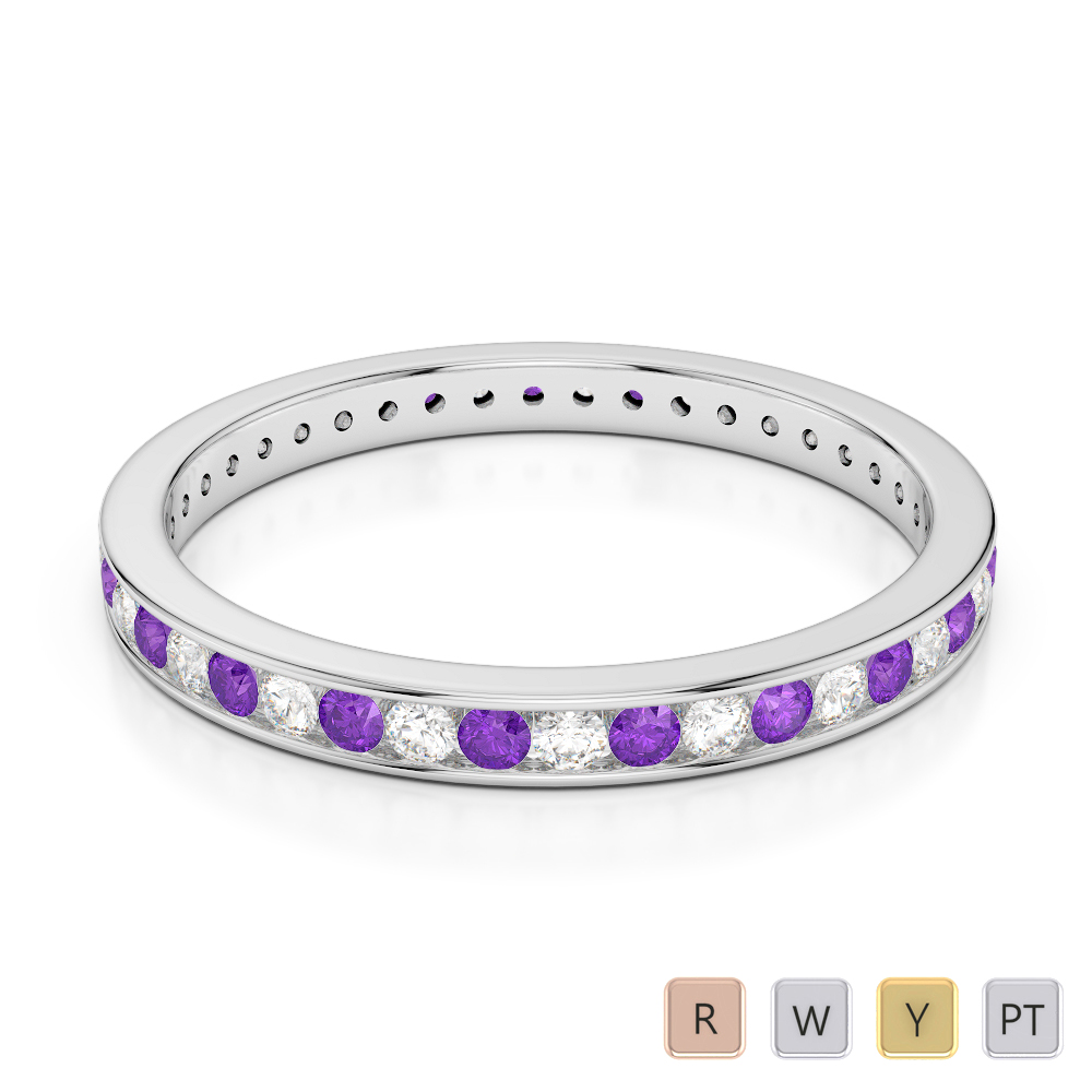 2.5 MM Gold / Platinum Round Cut Amethyst and Diamond Full Eternity Ring AGDR-1086