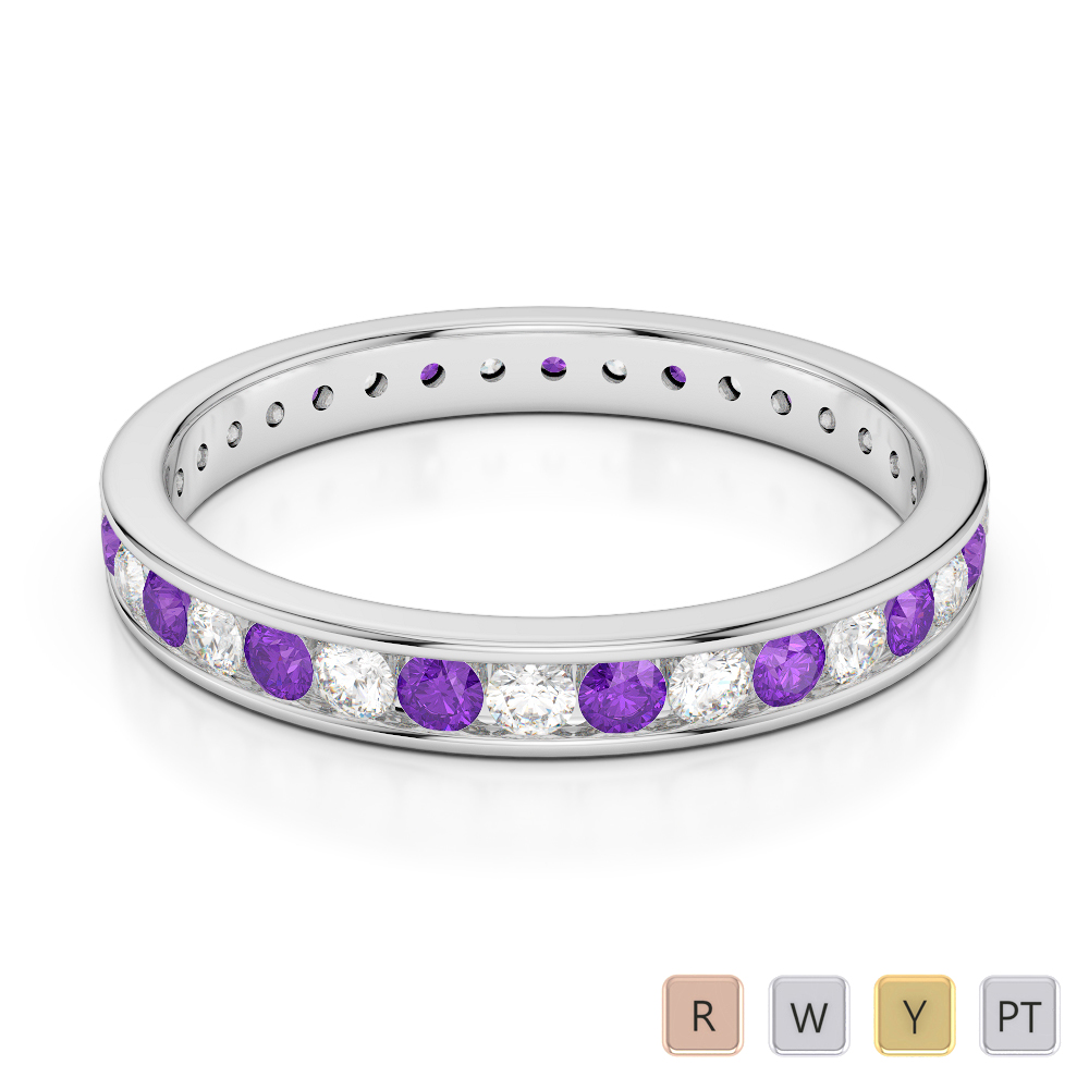3 MM Gold / Platinum Round Cut Amethyst and Diamond Full Eternity Ring AGDR-1087