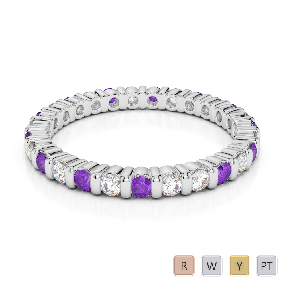 2 MM Gold / Platinum Round Cut Amethyst and Diamond Full Eternity Ring AGDR-1092