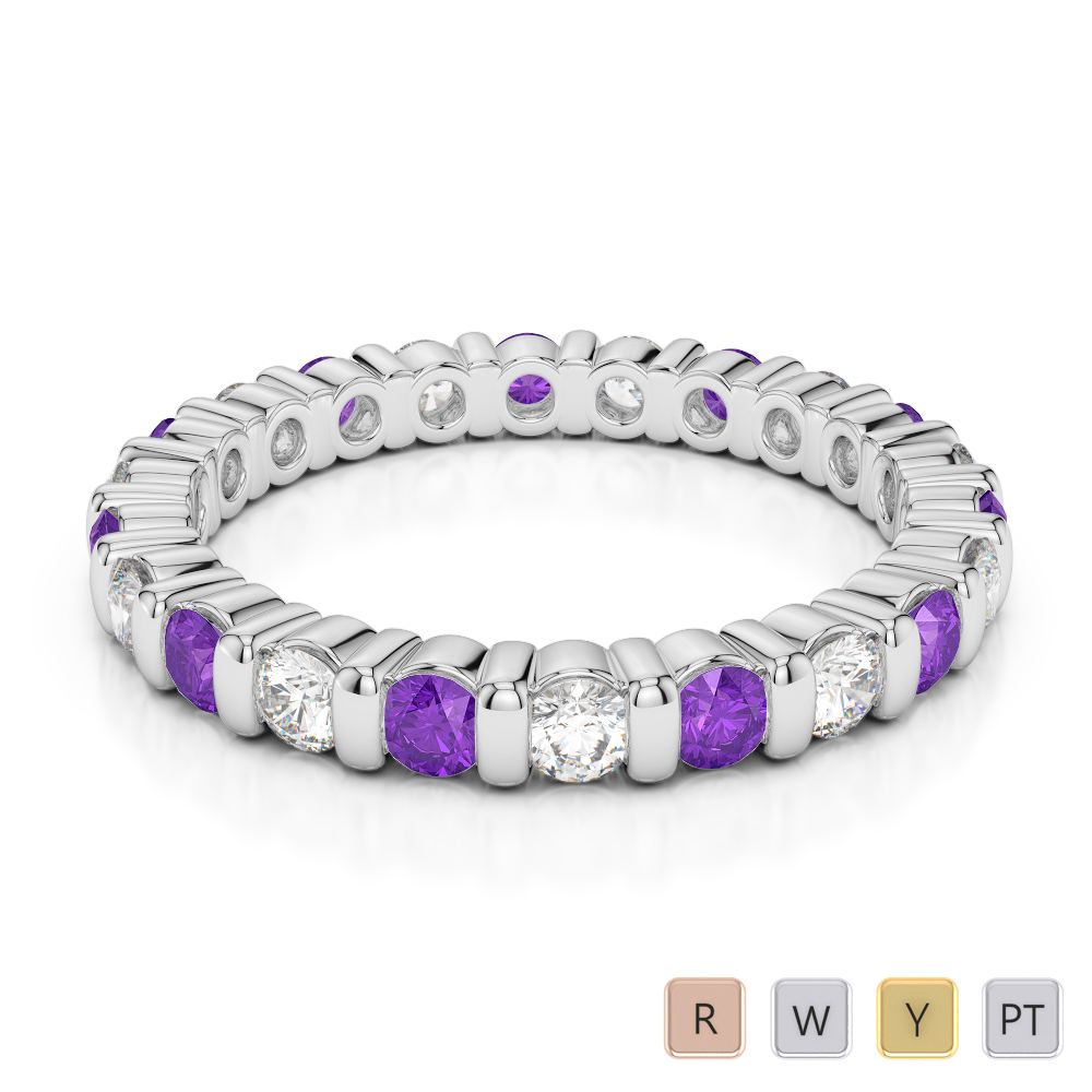 2.5 MM Gold / Platinum Round Cut Amethyst and Diamond Full Eternity Ring AGDR-1093