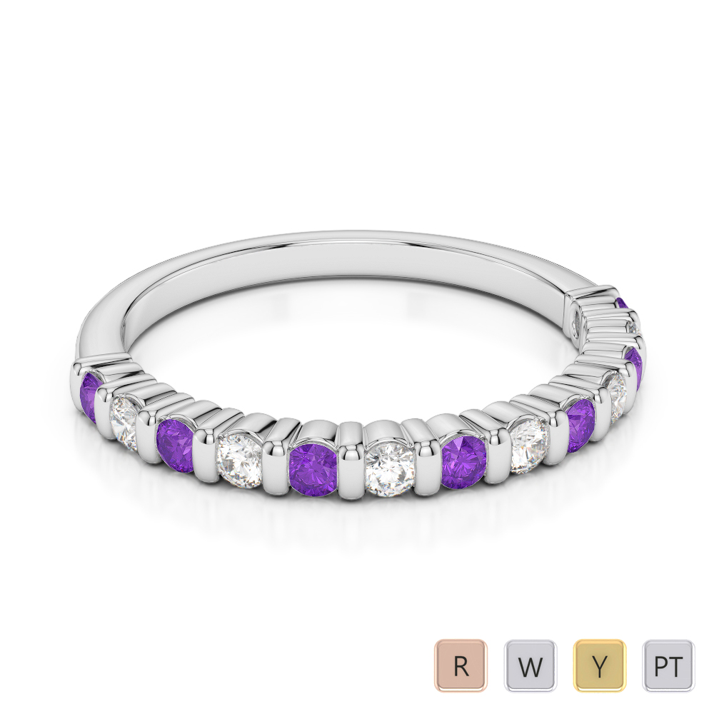 2 MM Gold / Platinum Round Cut Amethyst and Diamond Half Eternity Ring AGDR-1095