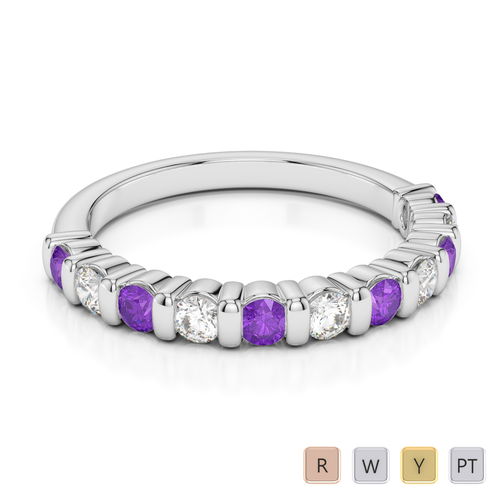 2.5 MM Gold / Platinum Round Cut Amethyst and Diamond Half Eternity Ring AGDR-1096