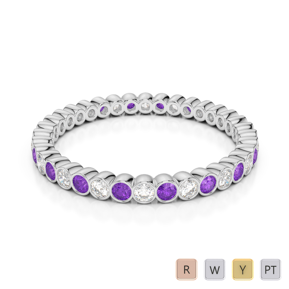 2 MM Gold / Platinum Round Cut Amethyst and Diamond Full Eternity Ring AGDR-1098