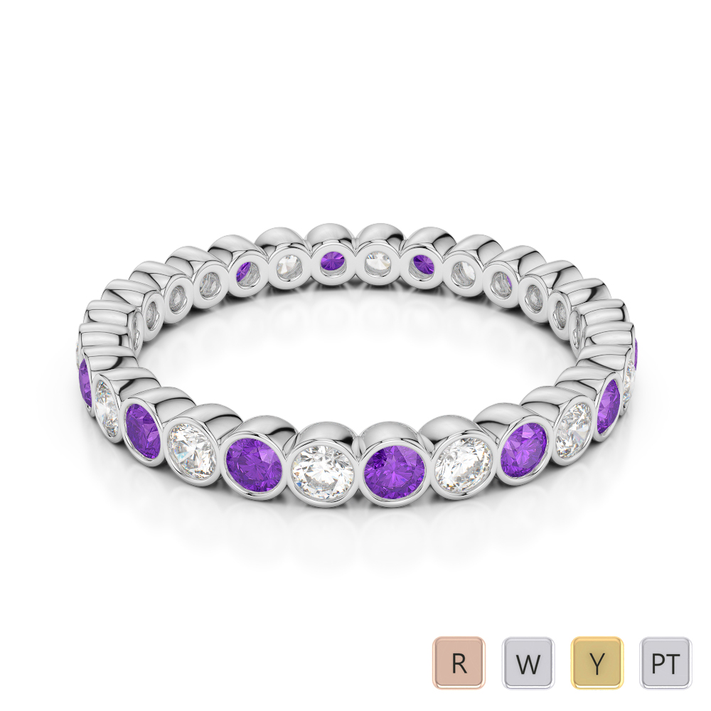 2.5 MM Gold / Platinum Round Cut Amethyst and Diamond Full Eternity Ring AGDR-1099