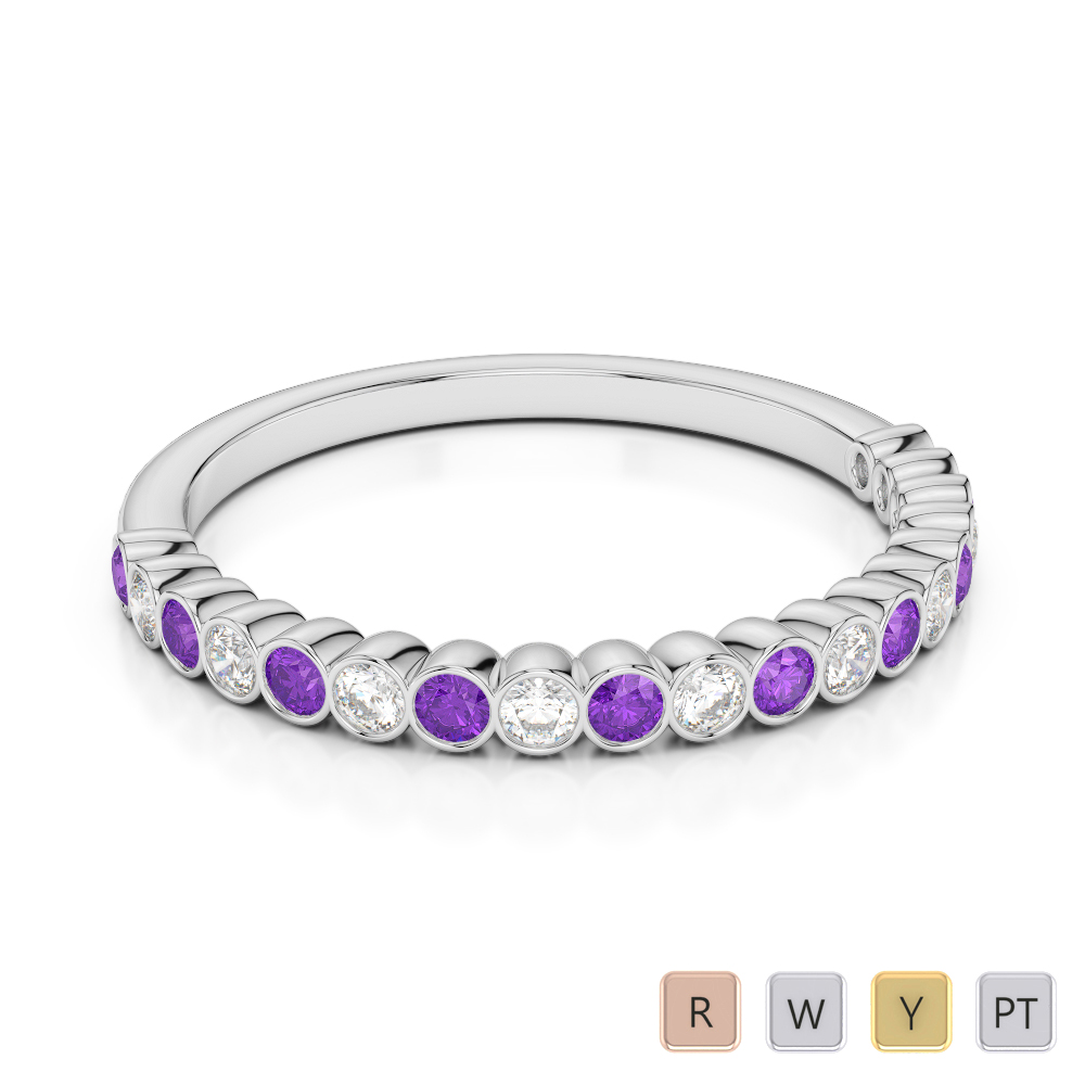2 MM Gold / Platinum Round Cut Amethyst and Diamond Half Eternity Ring AGDR-1101