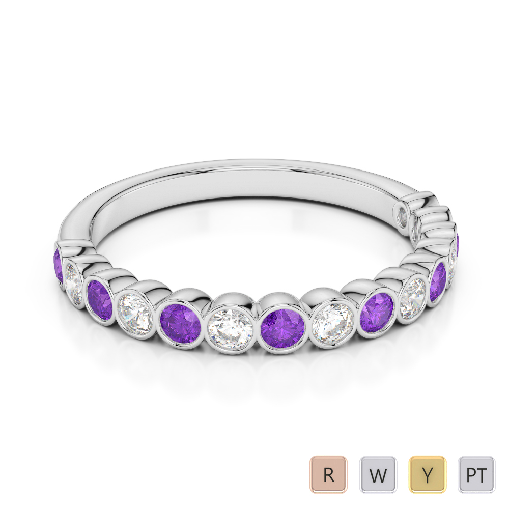 2.5 MM Gold / Platinum Round Cut Amethyst and Diamond Half Eternity Ring AGDR-1102