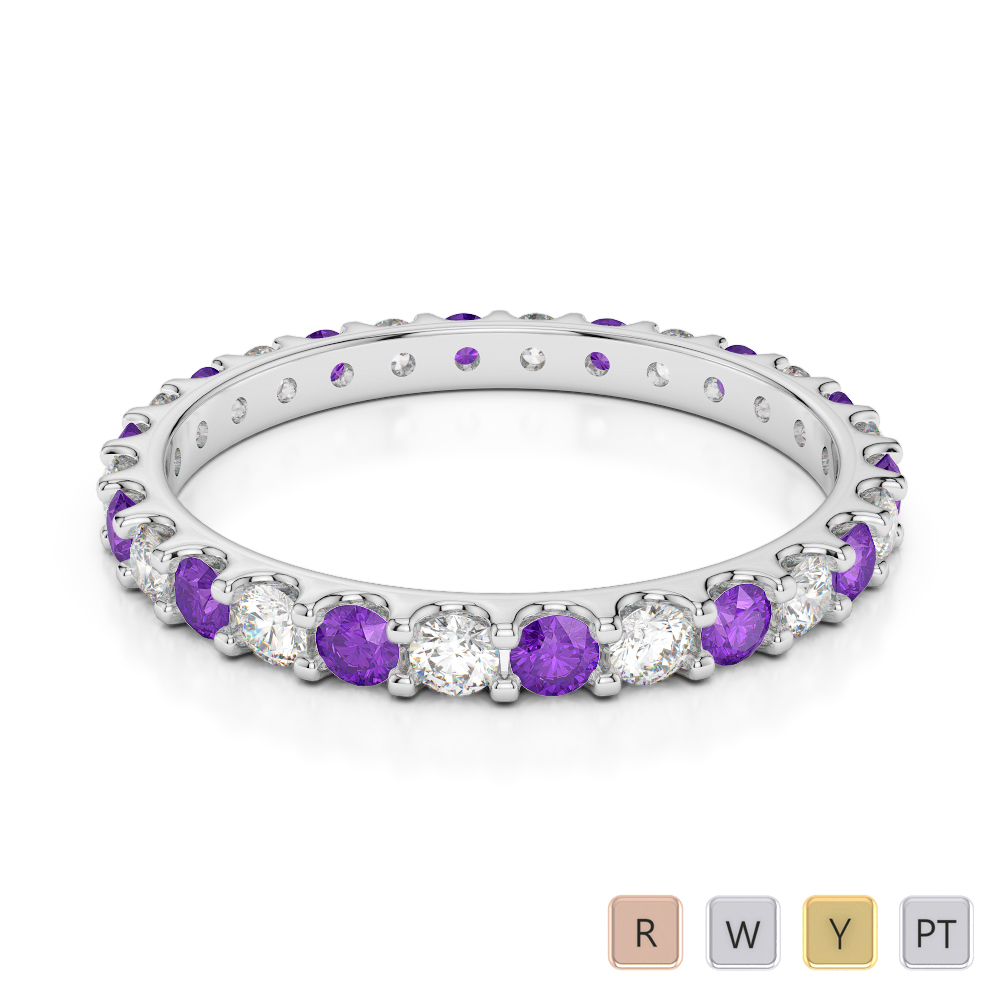 2 MM Gold / Platinum Round Cut Amethyst and Diamond Full Eternity Ring AGDR-1104