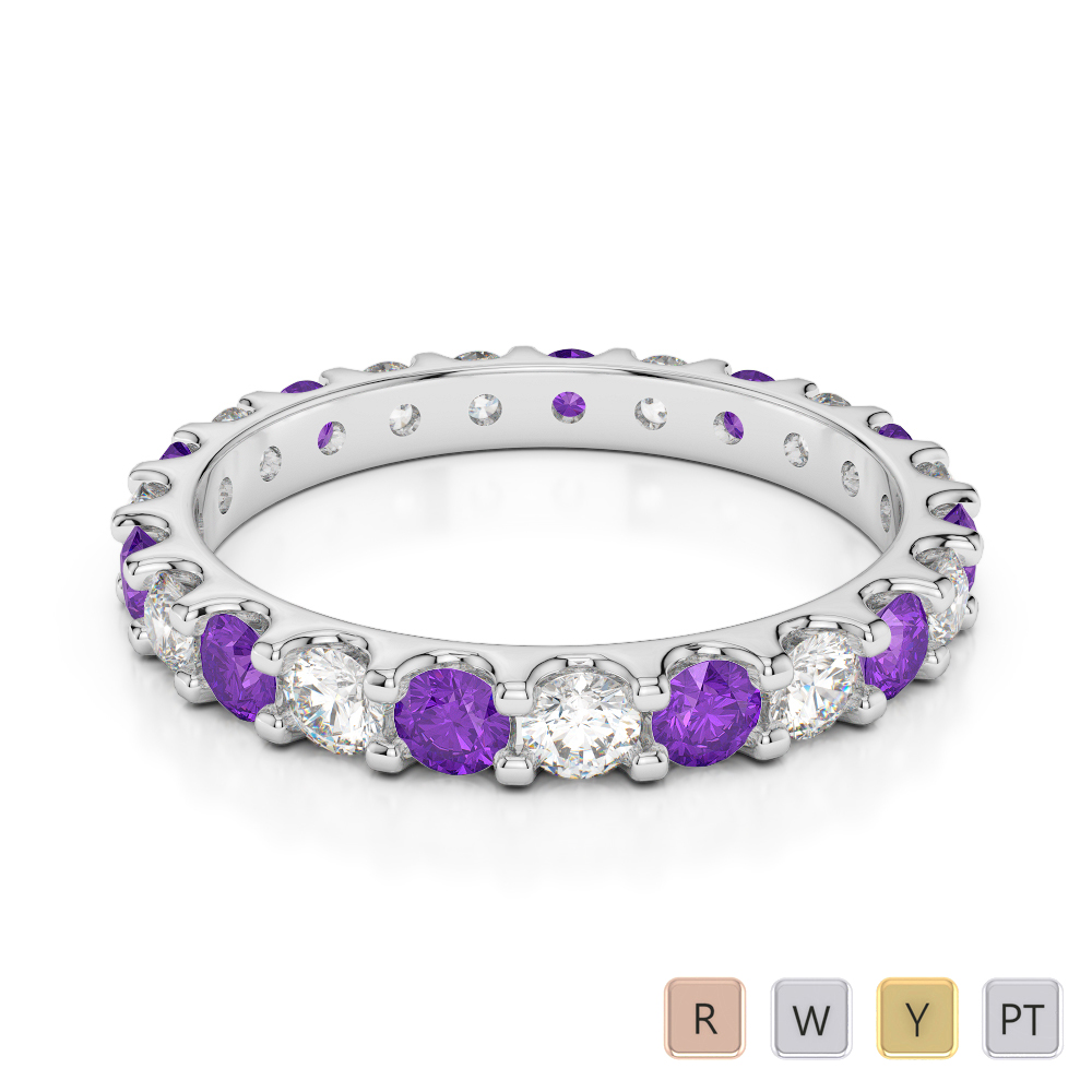 2.5 MM Gold / Platinum Round Cut Amethyst and Diamond Full Eternity Ring AGDR-1105