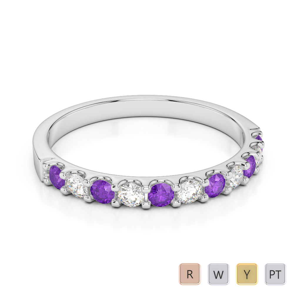 2 MM Gold / Platinum Round Cut Amethyst and Diamond Half Eternity Ring AGDR-1107
