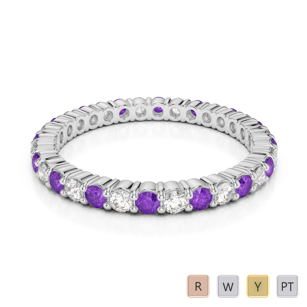 2 MM Gold / Platinum Round Cut Amethyst and Diamond Full Eternity Ring AGDR-1110