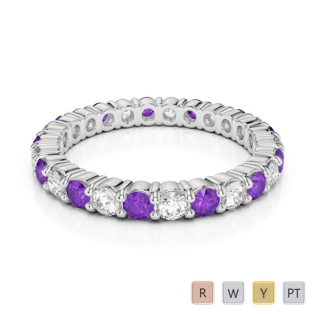 2.5 MM Gold / Platinum Round Cut Amethyst and Diamond Full Eternity Ring AGDR-1111