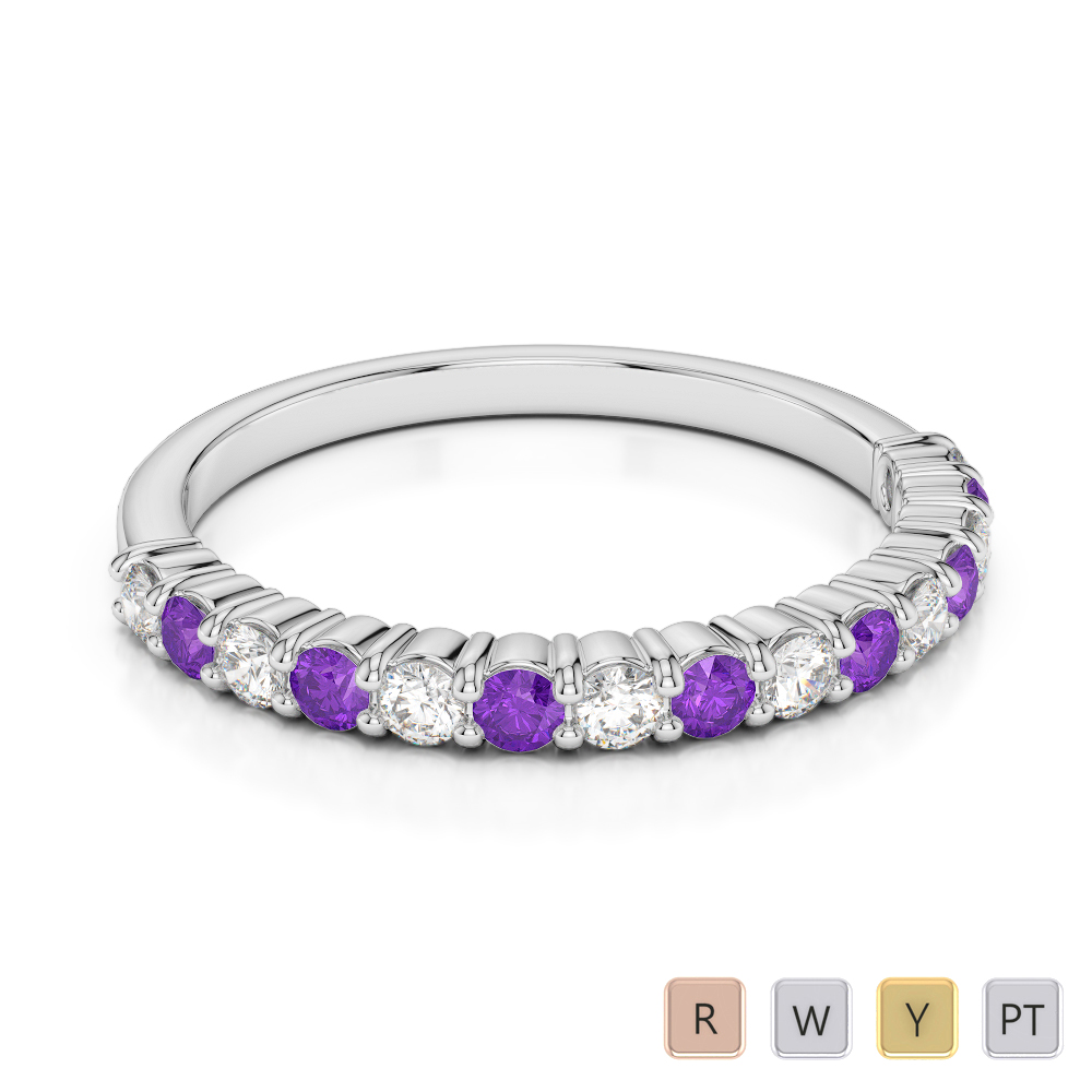 2 MM Gold / Platinum Round Cut Amethyst and Diamond Half Eternity Ring AGDR-1113