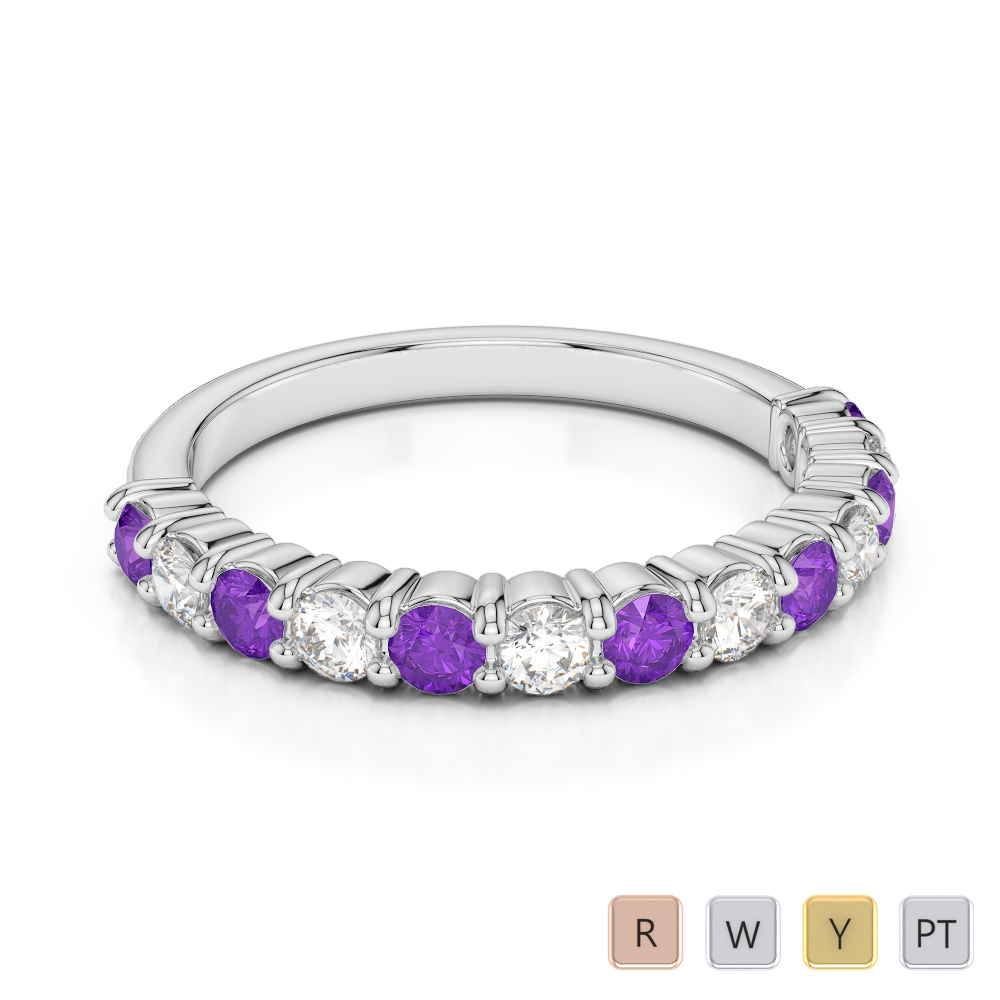 2.5 MM Gold / Platinum Round Cut Amethyst and Diamond Half Eternity Ring AGDR-1114