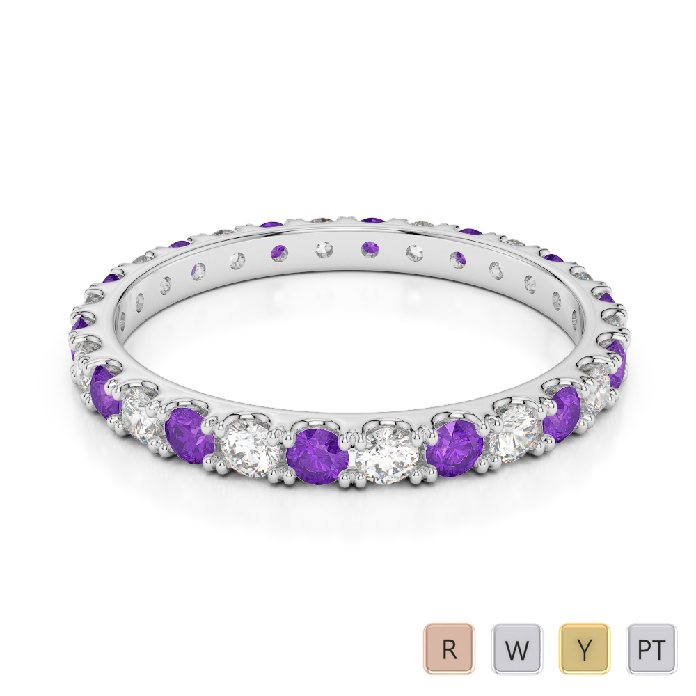2 MM Gold / Platinum Round Cut Amethyst and Diamond Full Eternity Ring AGDR-1120