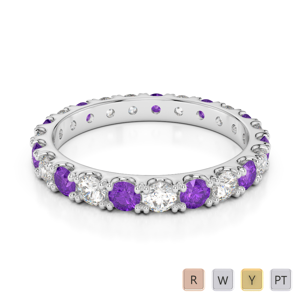 2.5 MM Gold / Platinum Round Cut Amethyst and Diamond Full Eternity Ring AGDR-1121