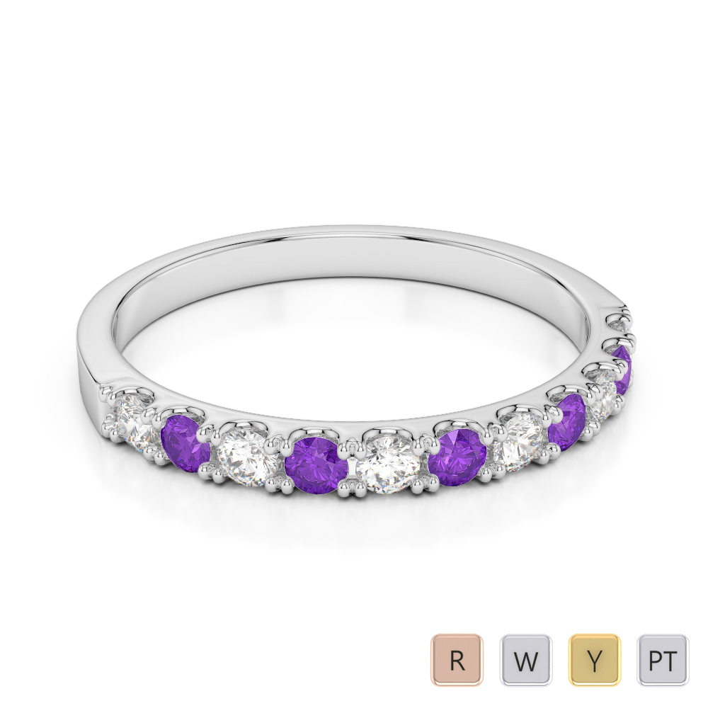 2 MM Gold / Platinum Round Cut Amethyst and Diamond Half Eternity Ring AGDR-1123
